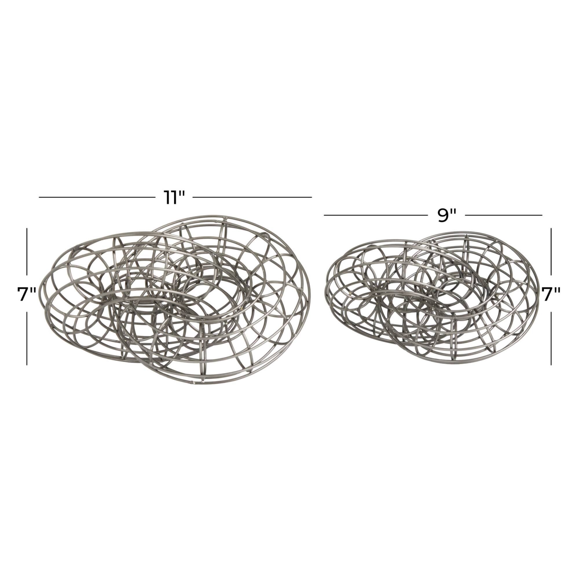 Set of 2 Grey Metal Contemporary Sculptures, 7" x 8" x 9"